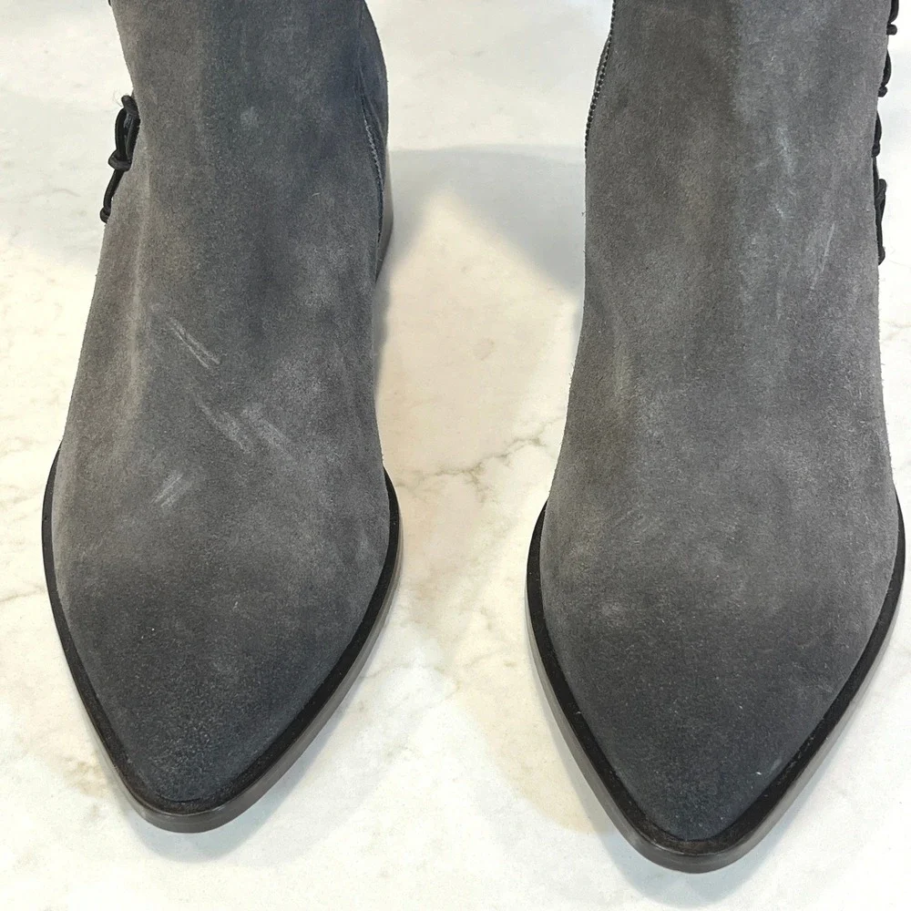L‎ Paolo Over the Knee Boots Women 9 Grey Suede Side Lace Detail Block Heel
